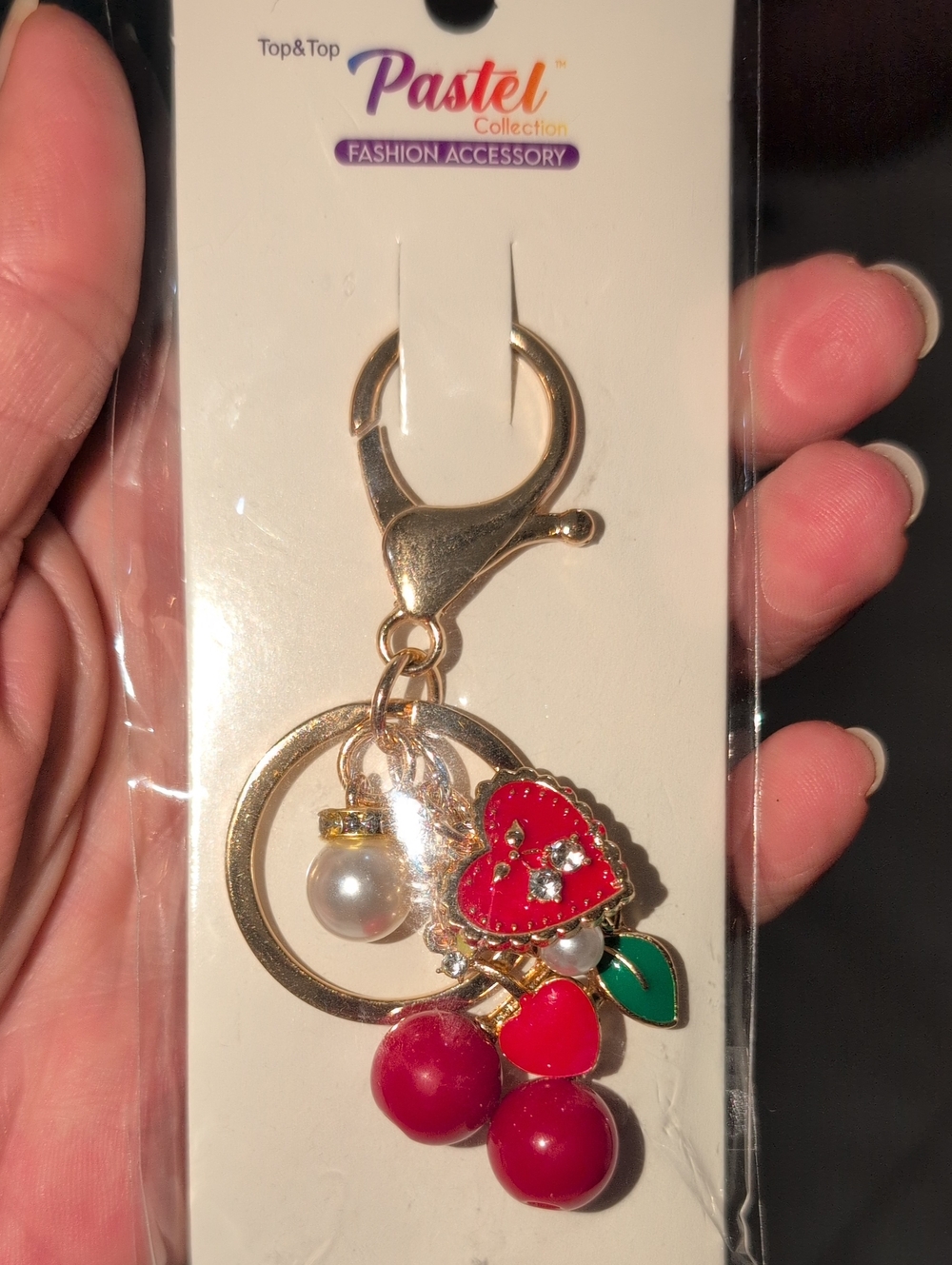 Women’s Gold Red Cherry & Heart Keychain Bag Charm By pastel